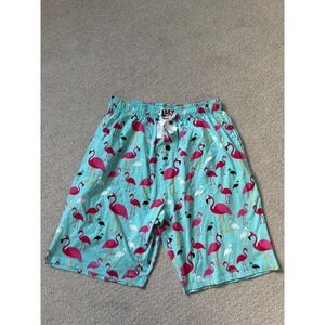 NWOT Lazy One Mens Flamingo Pajama Shorts Blue Pink Cotton Sleepwear Medium